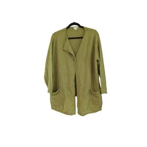 PURE JILL Women's Single Button Cardigan Sweater Pea Green with Flecks sz S